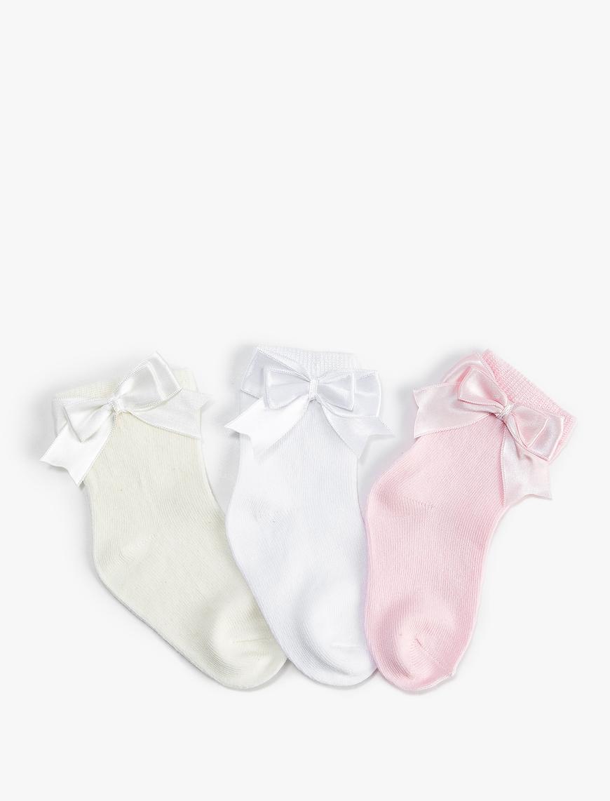  Kız Bebek 3'lü Fiyonklu Soket Çorap Seti Pamuklu