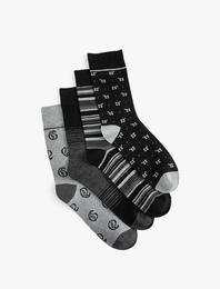 4'lü Soket Çorap Seti Çok Renkli Minimal Desenli