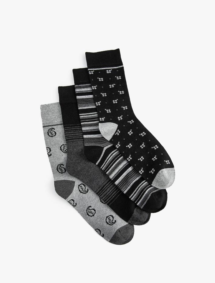 Erkek 4'lü Soket Çorap Seti Çok Renkli Minimal Desenli