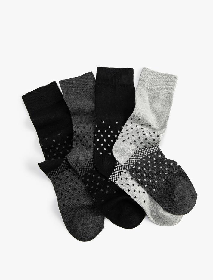 Erkek 4'lü Soket Çorap Seti Çok Renkli Minimal Desenli