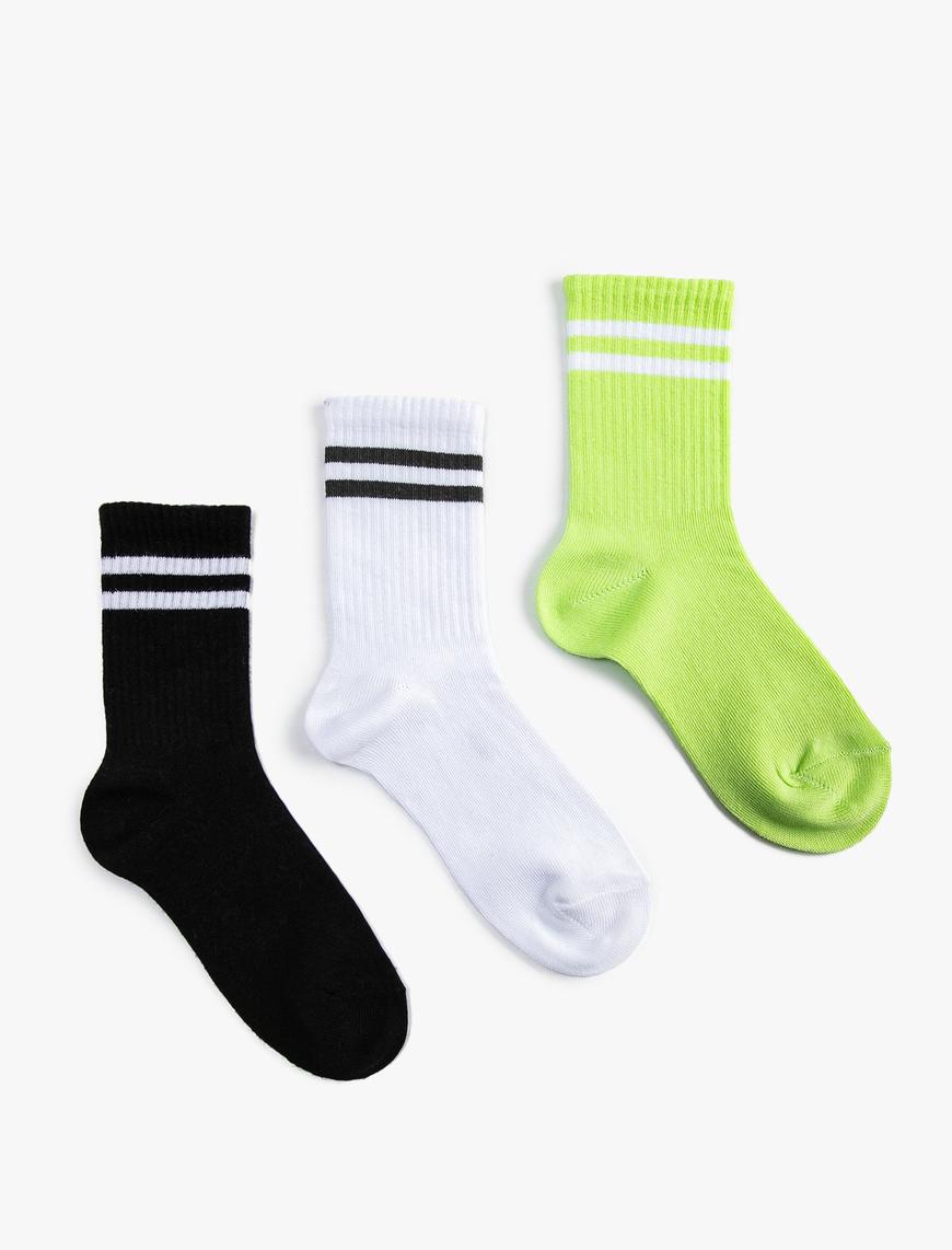  Erkek Çocuk Uzun Çorap Seti 3’lü Çizgili Çok Renkli