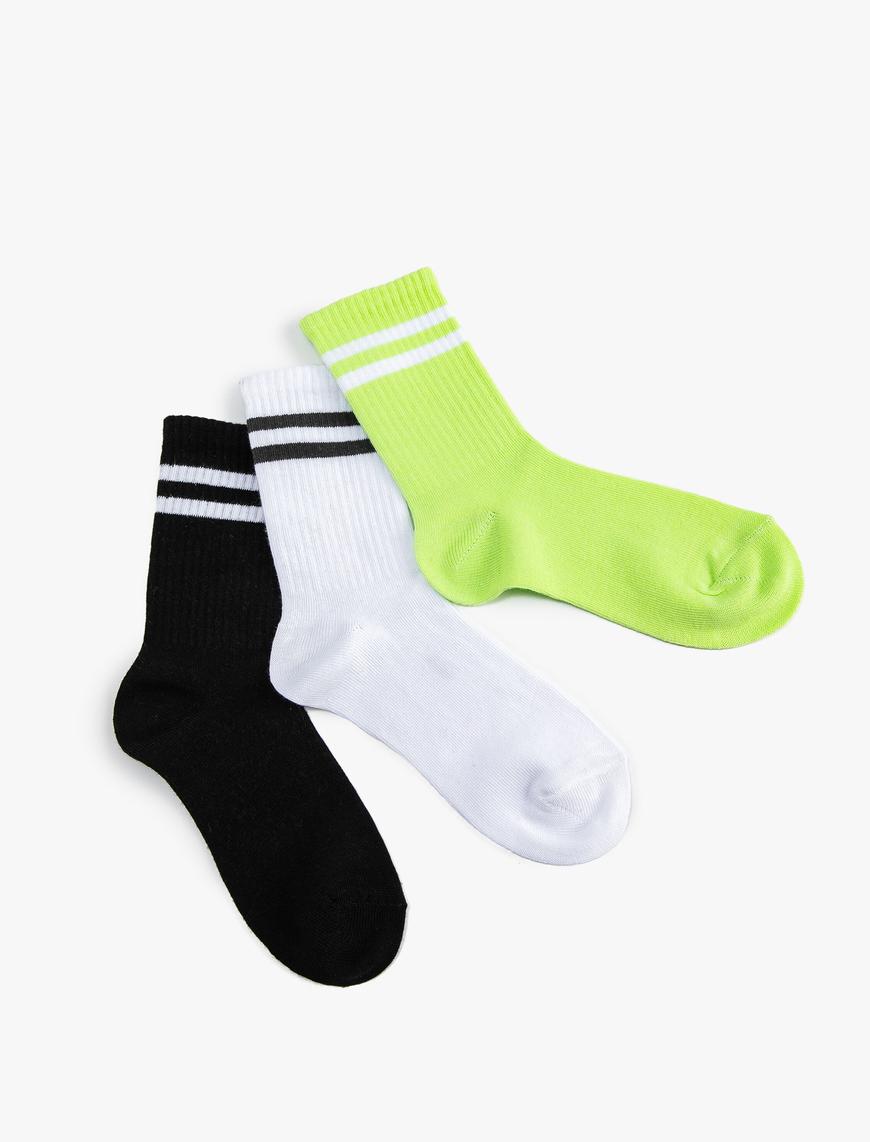  Erkek Çocuk Uzun Çorap Seti 3’lü Çizgili Çok Renkli