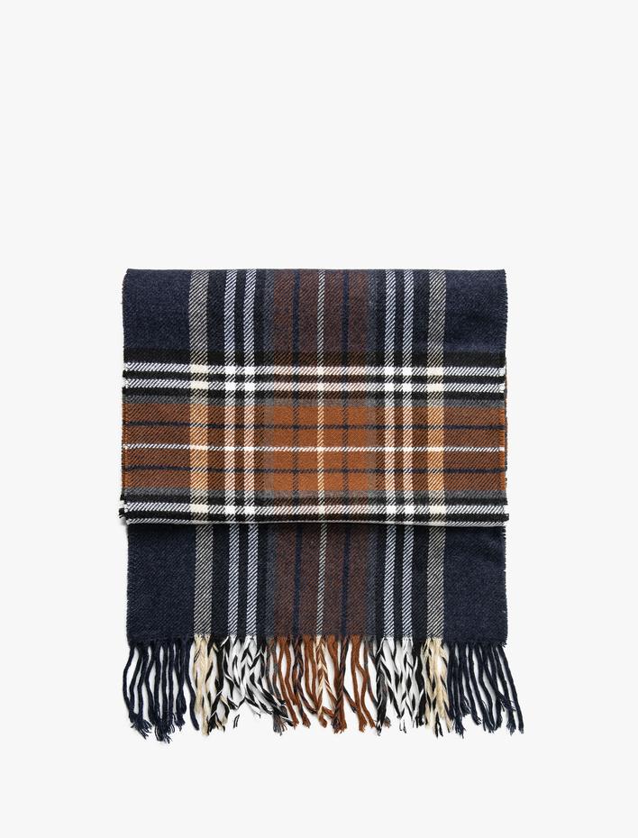 Erkek Ekoseli Atkı Püskül Detaylı Yumuşak Dokulu