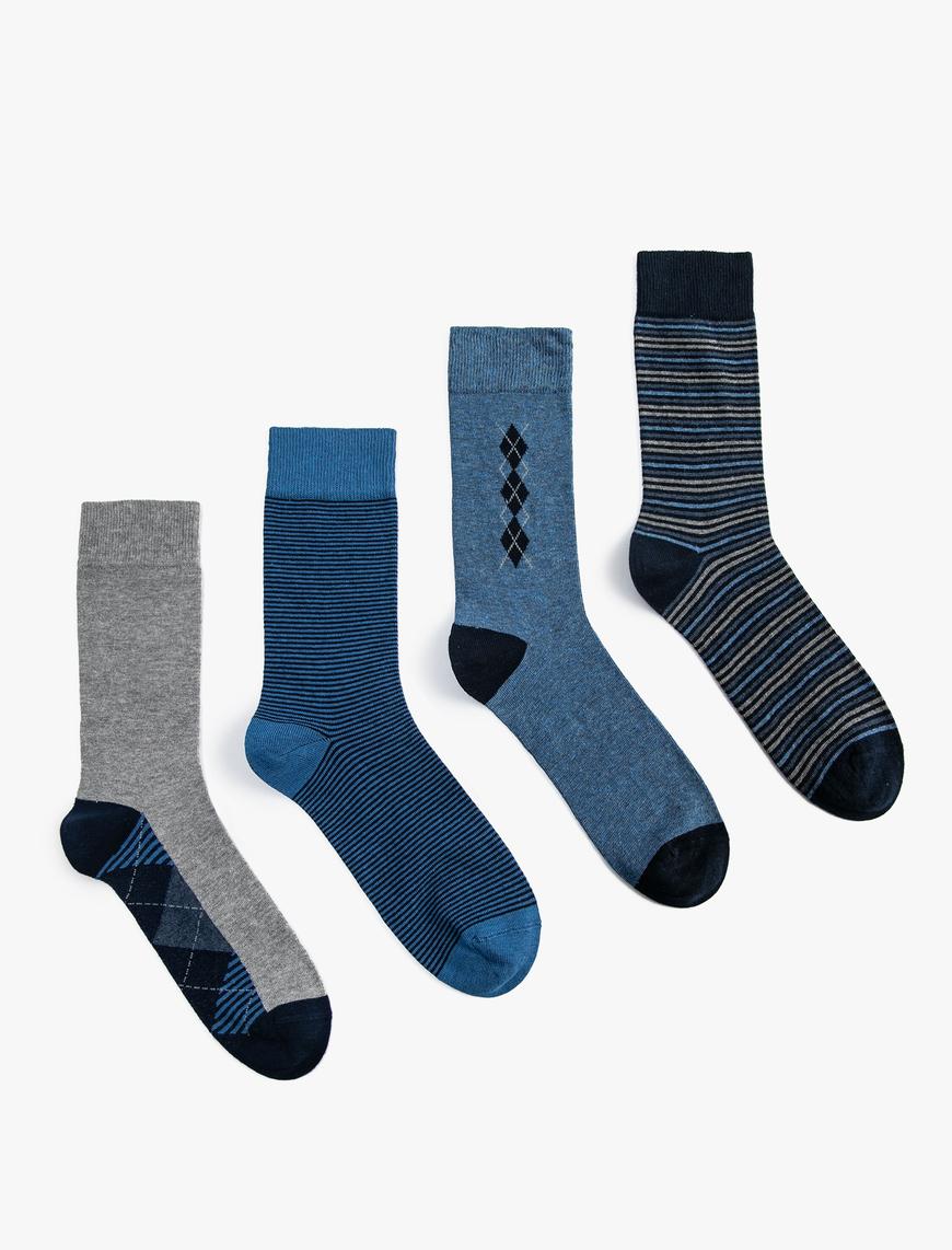  Erkek 4'lü Soket Çorap Seti Çok Renkli Minimal Desenli