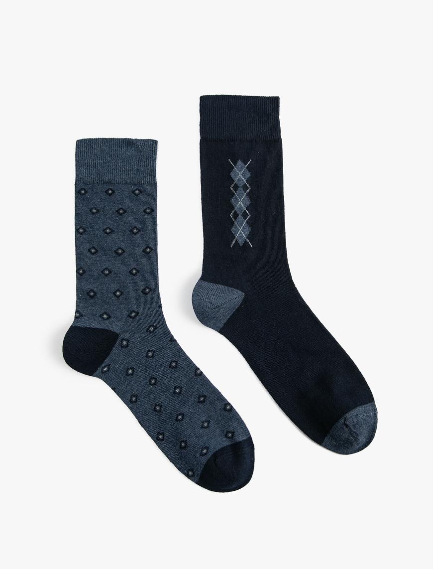  Erkek 2'li Soket Çorap Seti Minimal Desenli