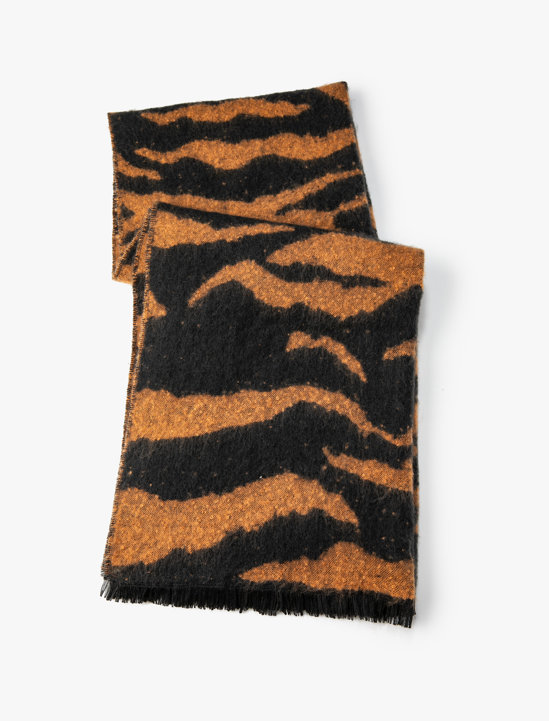  Kadın Atkı Zebra Desenli Yumuşak Dokulu Püsküllü