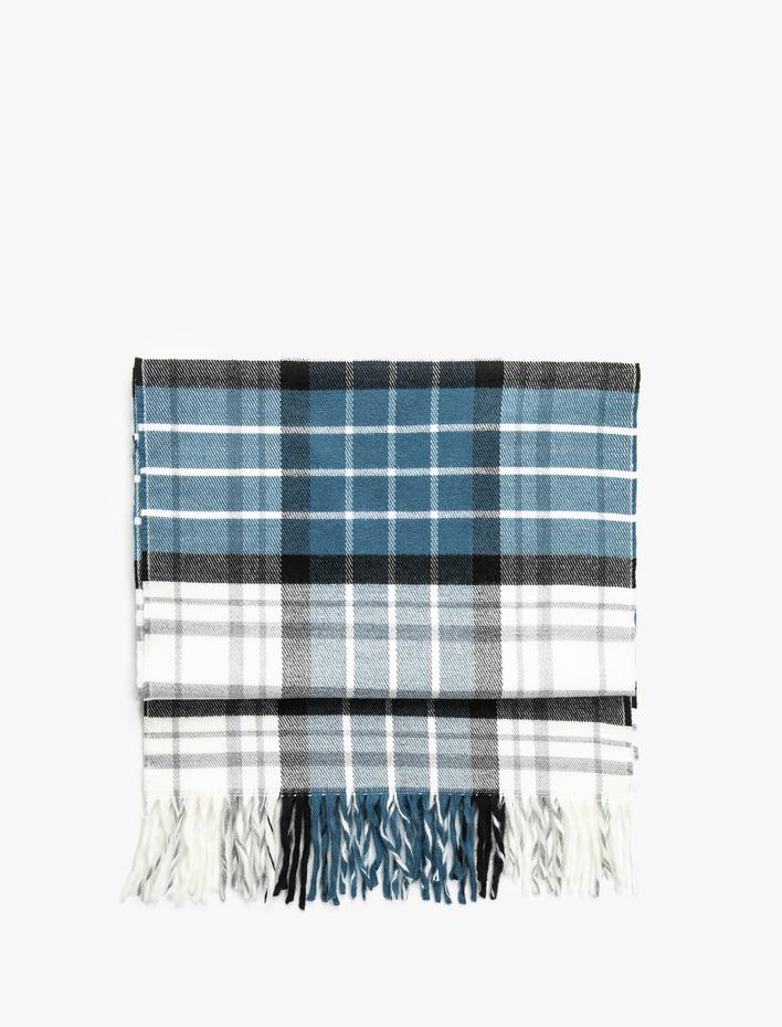 Erkek Ekoseli Atkı Püskül Detaylı Yumuşak Dokulu