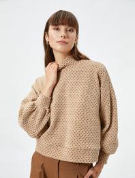 Dik Yaka Sweatshirt Balon Kollu Düşük Omuzlu