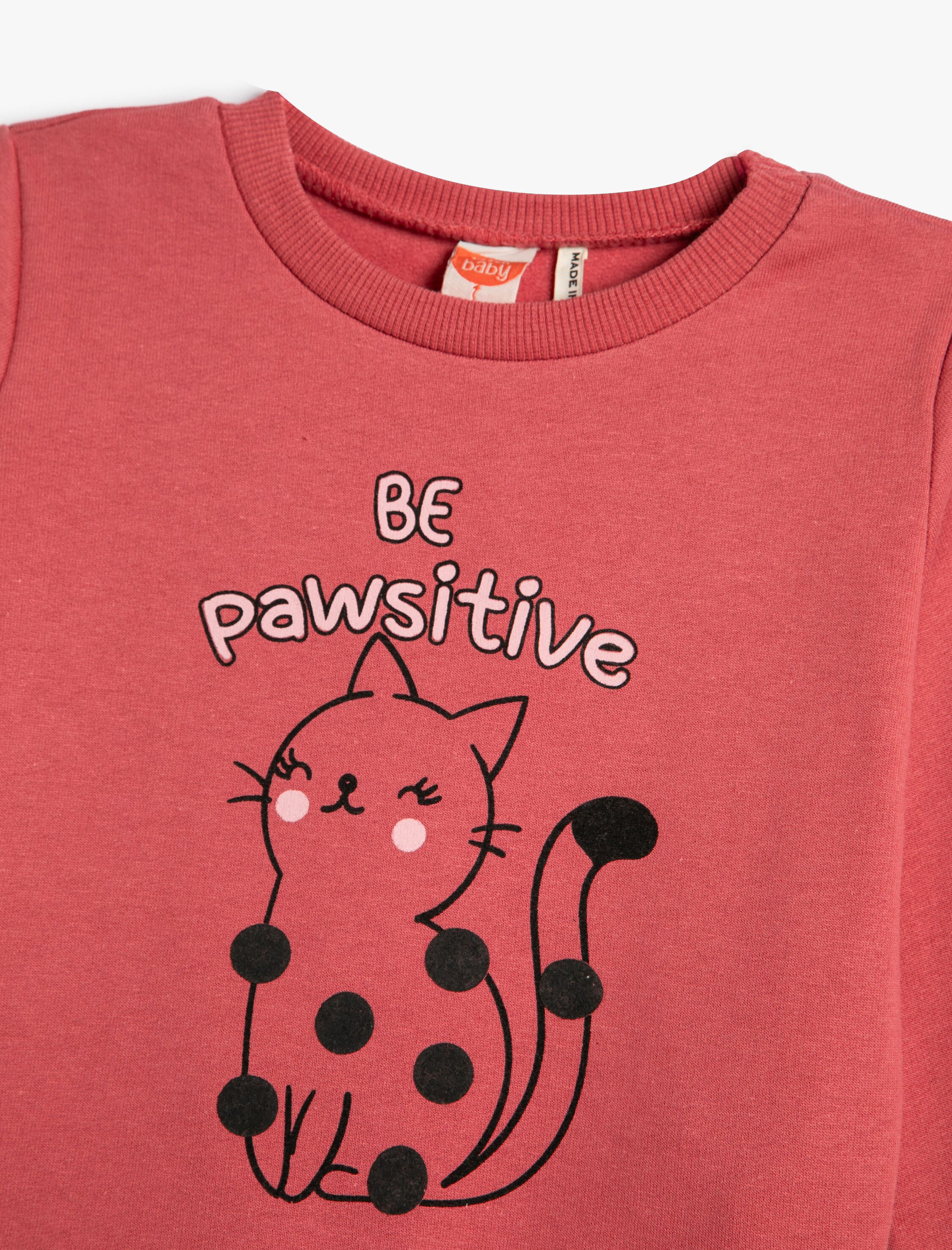  Kız Bebek Baskılı Sweatshirt Şardonlu Bisiklet Yaka Pamuklu