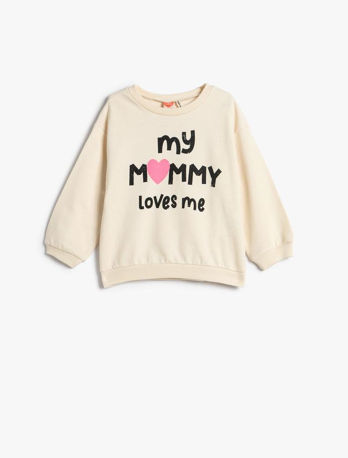Kız Bebek Baskılı Sweatshirt Şardonlu Bisiklet Yaka Pamuklu