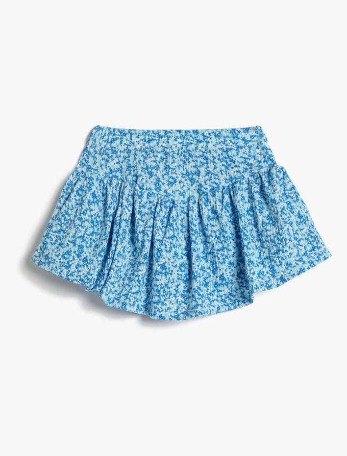 Kız Çocuk Çiçekli Etek Beli Lastikli Piliseli Dokulu