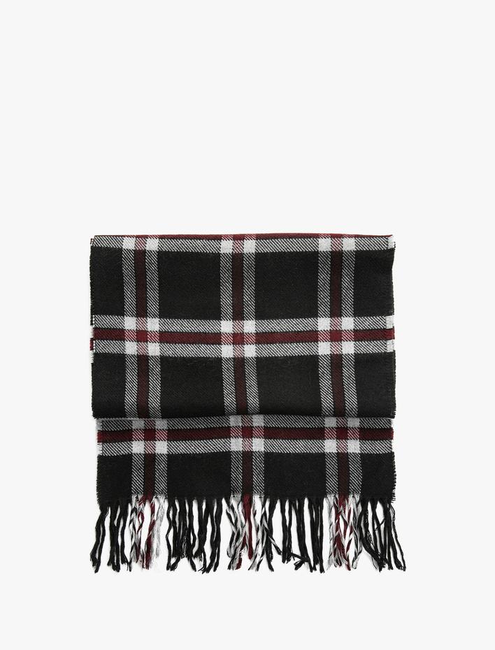 Erkek Ekoseli Atkı Püskül Detaylı Yumuşak Dokulu