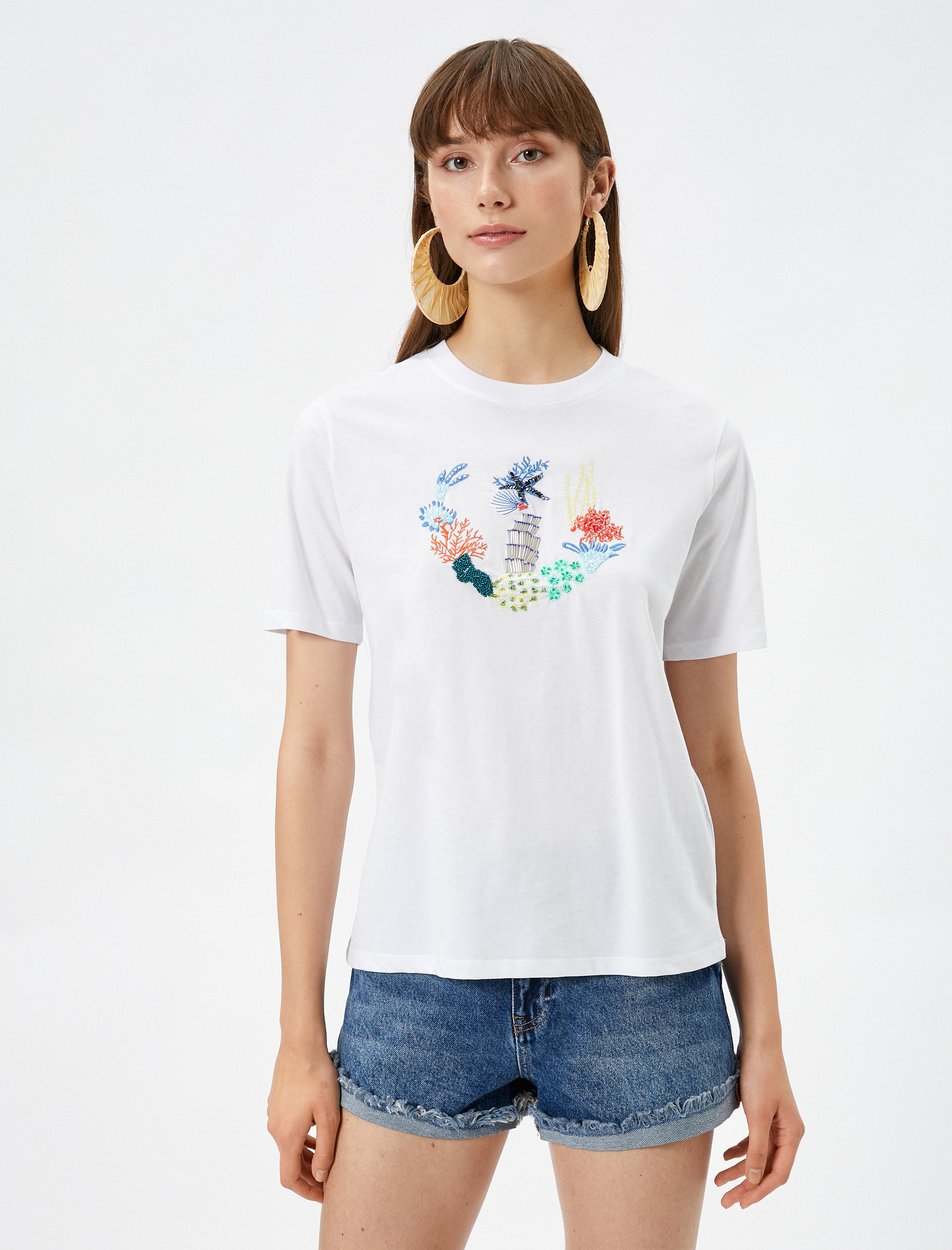   Koton X Şahika Ercümen - Marin Temalı Boncuk İşlemeli Tişört