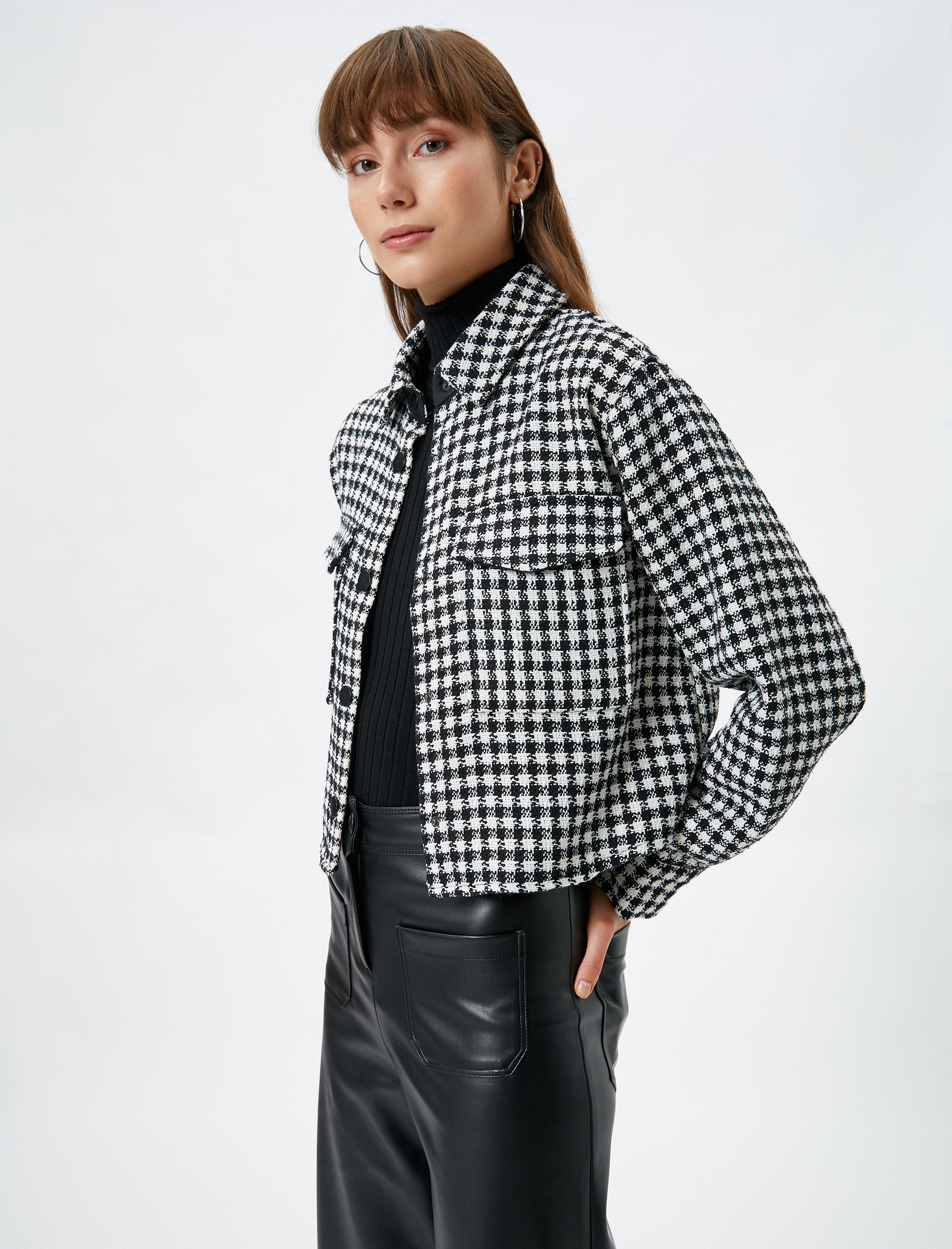   Tüvit Ceket Düğmeli Gömlek Yaka Cep Detaylı