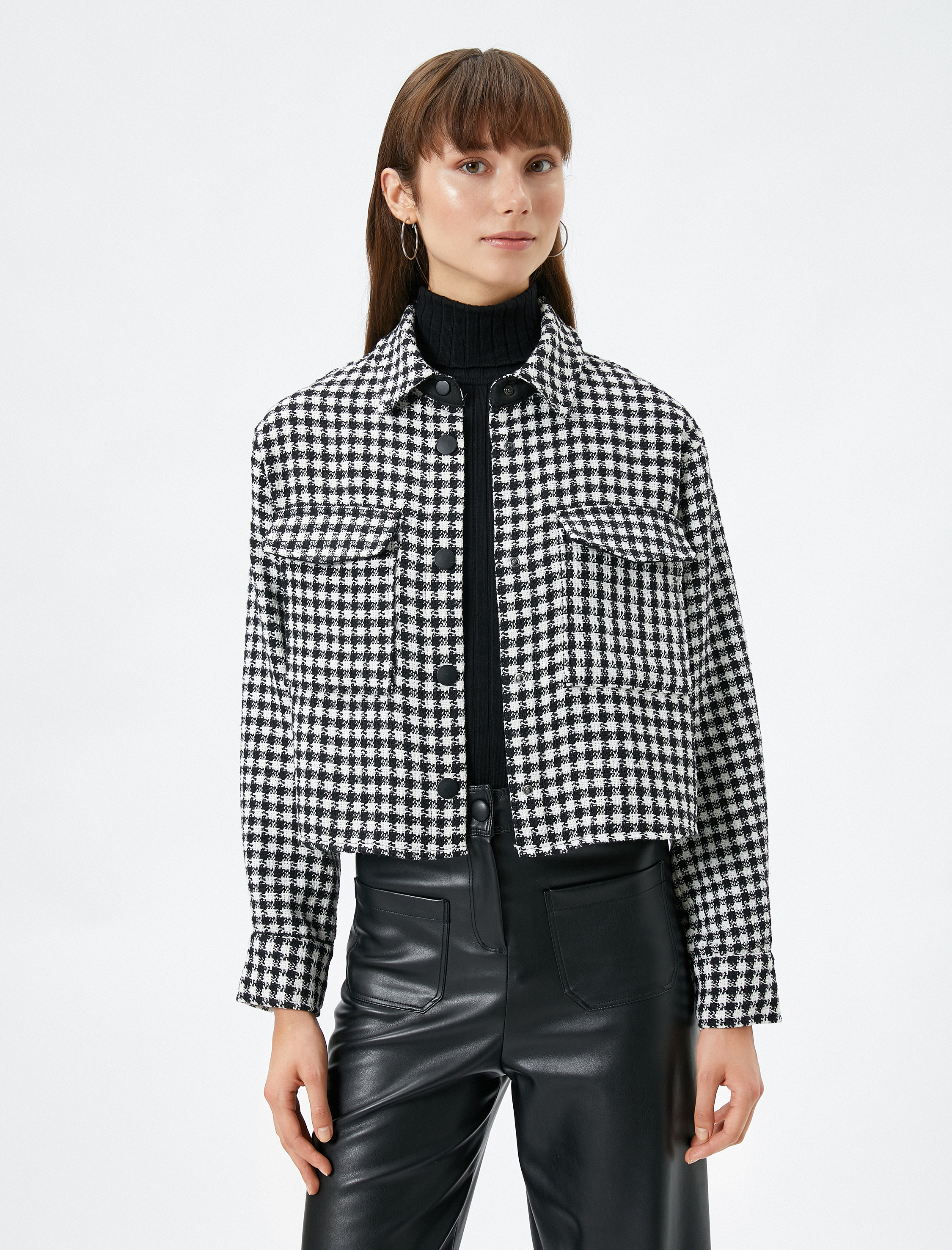   Tüvit Ceket Düğmeli Gömlek Yaka Cep Detaylı