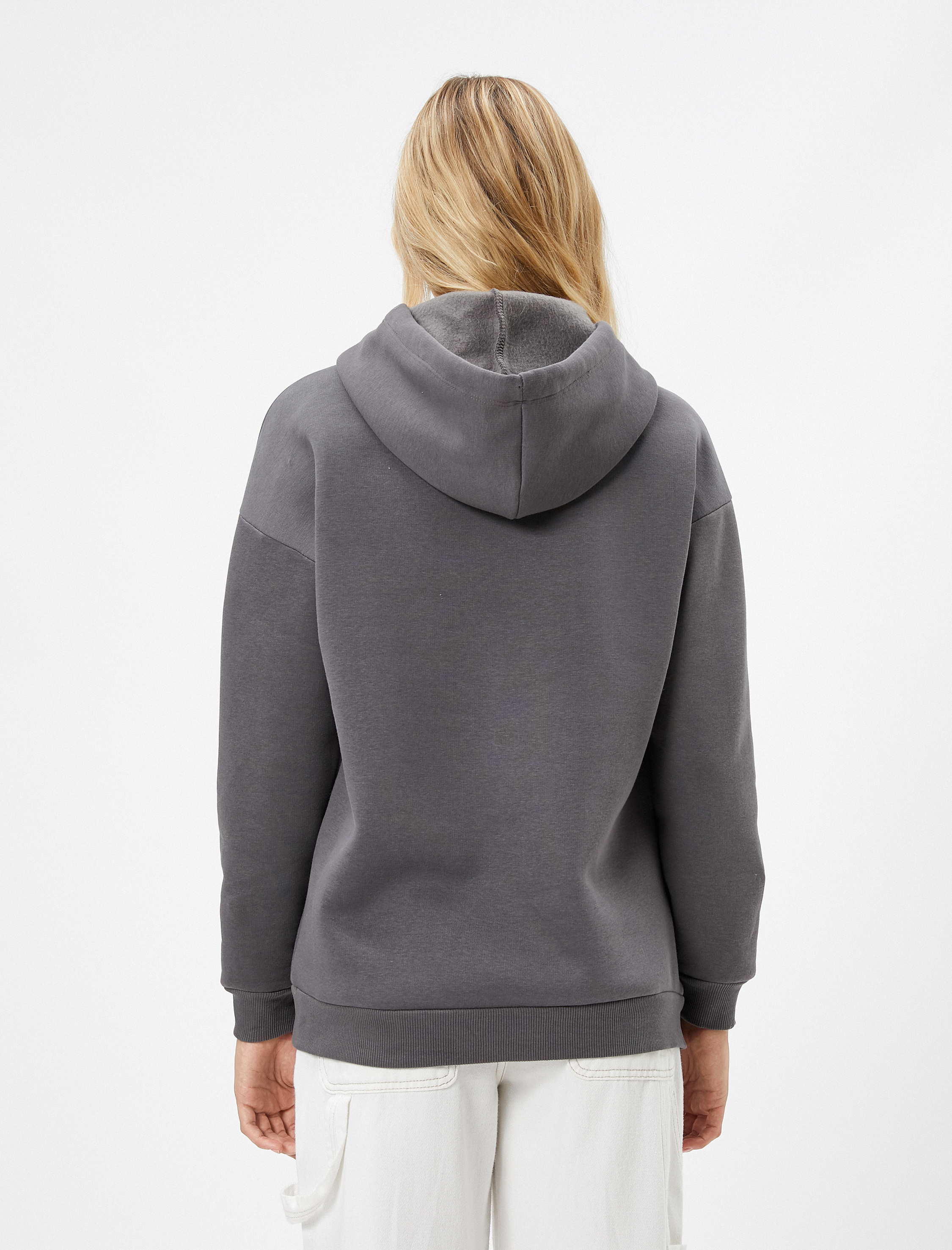   Şardonlu Kapüşonlu Sweatshirt Baskılı Rahat Kesim Ribanalı Uzun Kollu