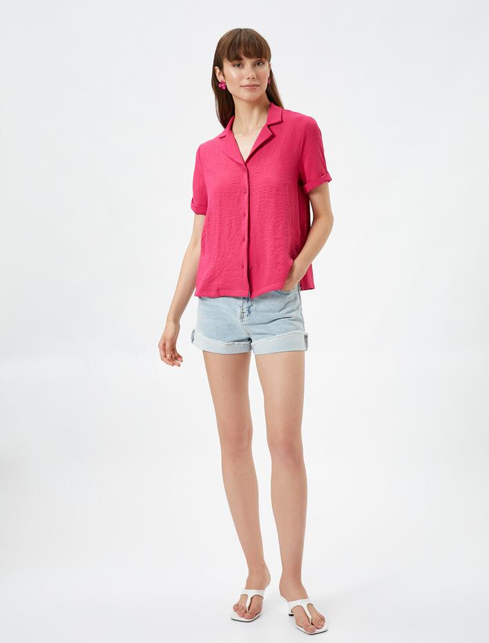  Kısa Kollu Gömlek Dokulu Düğmeli Cep Detaylı