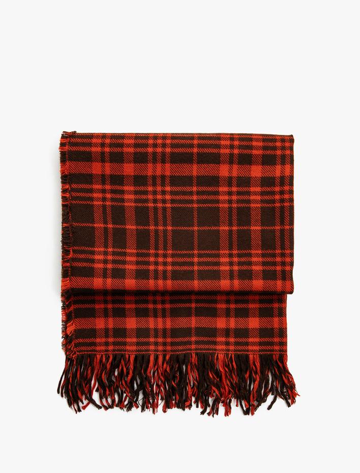 Kadın Şal Ekose Püsküllü Yumuşak Dokulu