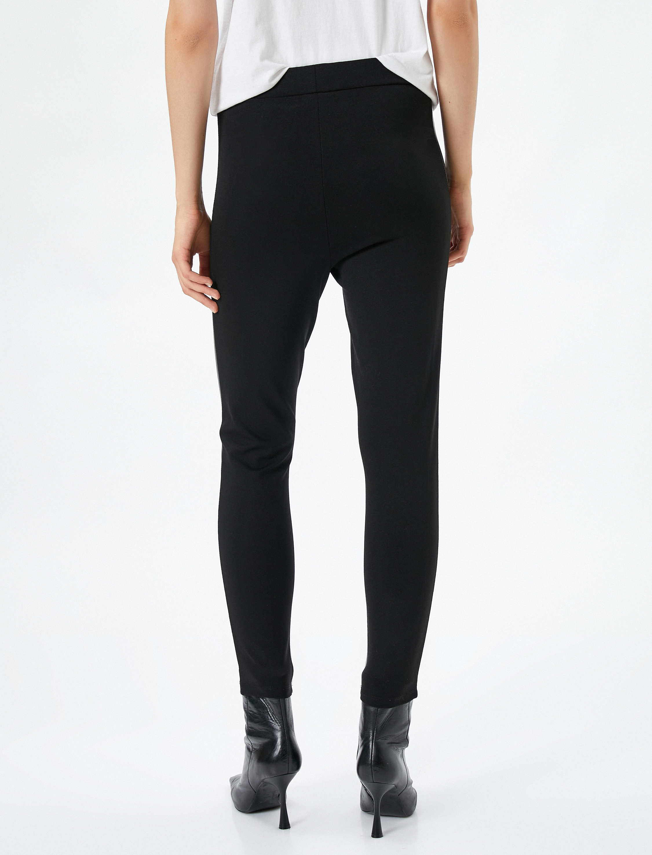   Basic Tayt Suni Deri Şerit Detaylı Normal Bel