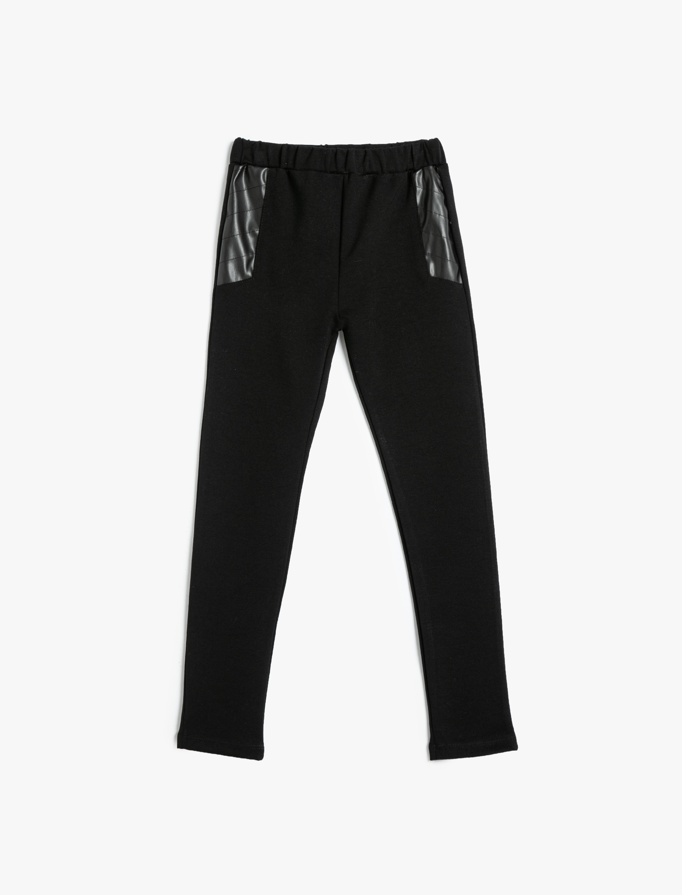  Kız Çocuk Tayt Suni Deri Detaylı Beli Lastikli