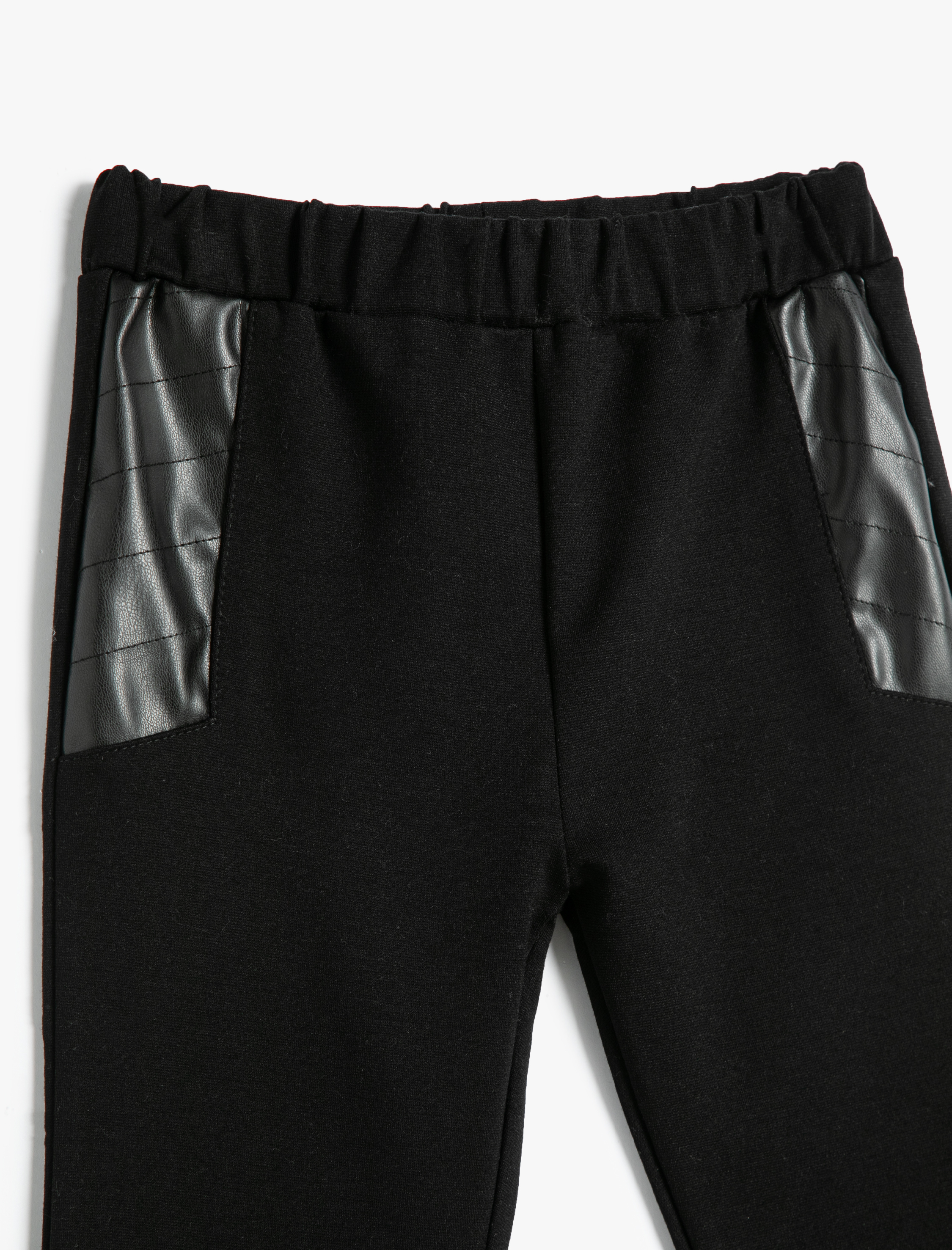  Kız Çocuk Tayt Suni Deri Detaylı Beli Lastikli