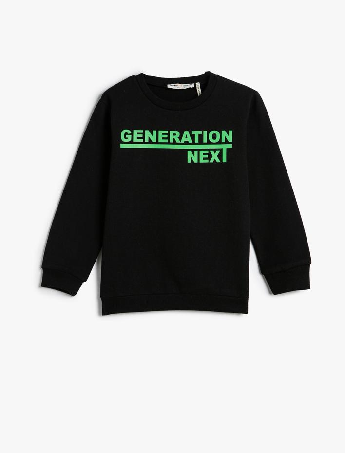 Erkek Çocuk Sweatshirt Uzun Kollu Baskılı Bisiklet Yaka Pamuklu