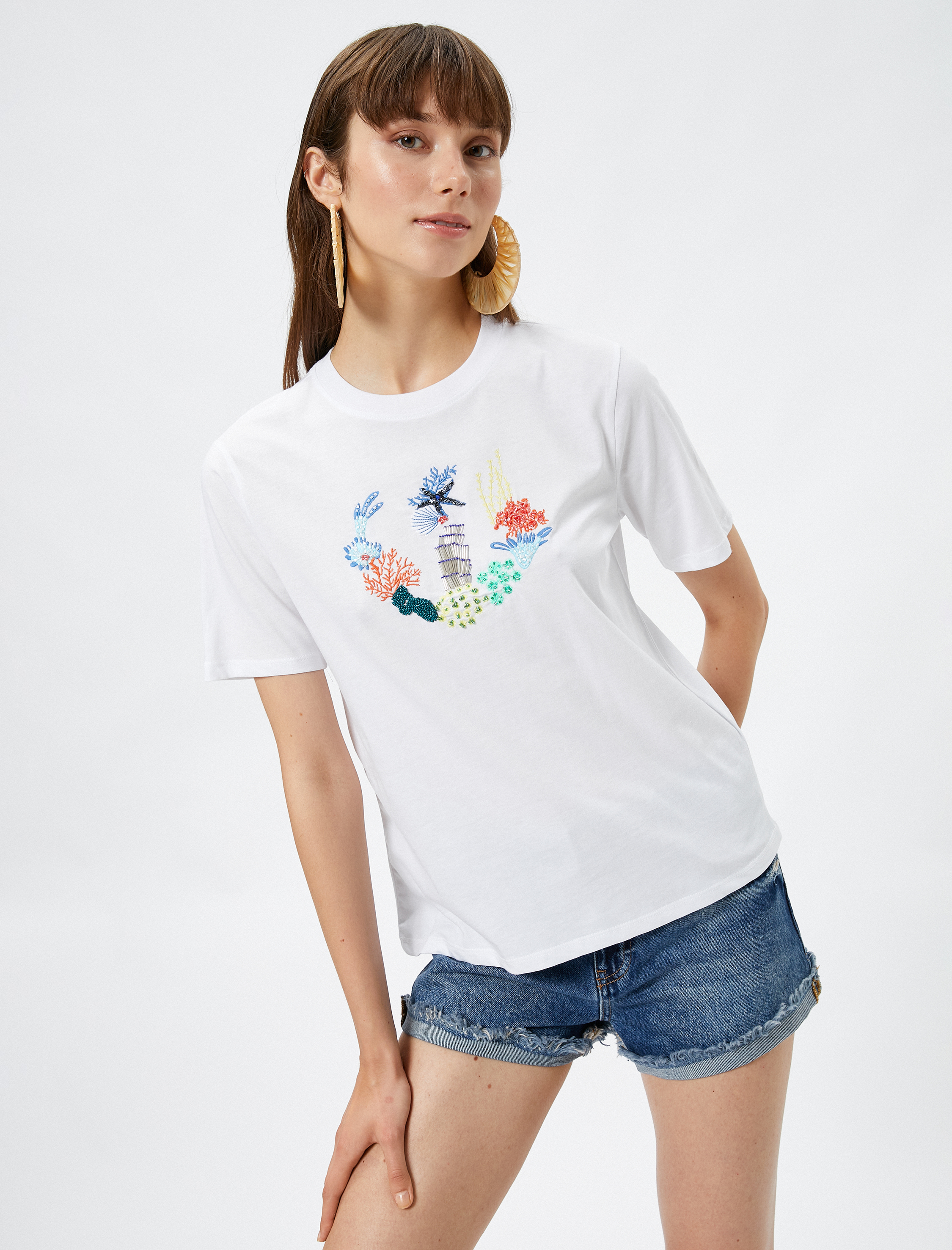   Koton X Şahika Ercümen - Marin Temalı Boncuk İşlemeli Tişört