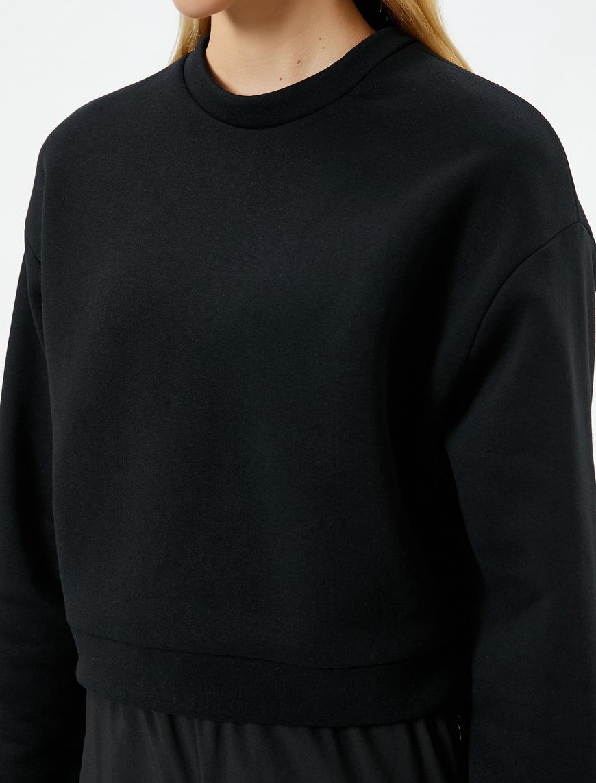  Spor Sweatshirt Şardonlu Bisiklet Yaka Uzun Kollu Ribanalı