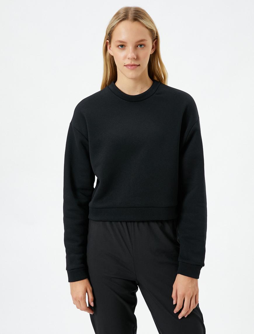   Spor Sweatshirt Şardonlu Bisiklet Yaka Uzun Kollu Ribanalı