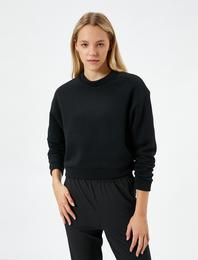 Spor Sweatshirt Şardonlu Bisiklet Yaka Uzun Kollu Ribanalı