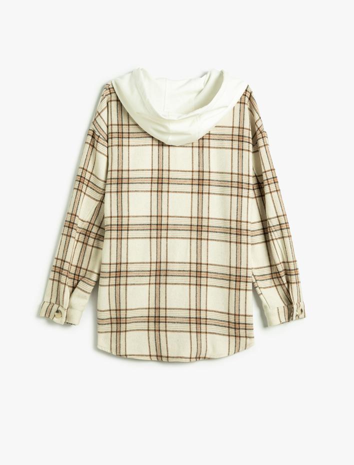  Kapşonlu Oduncu Gömlek Cep Detaylı Yumuşak Dokulu Uzun Kollu