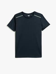 Basic Spor Tişört Reflektör Baskılı Bisiklet Yaka Kısa Kollu