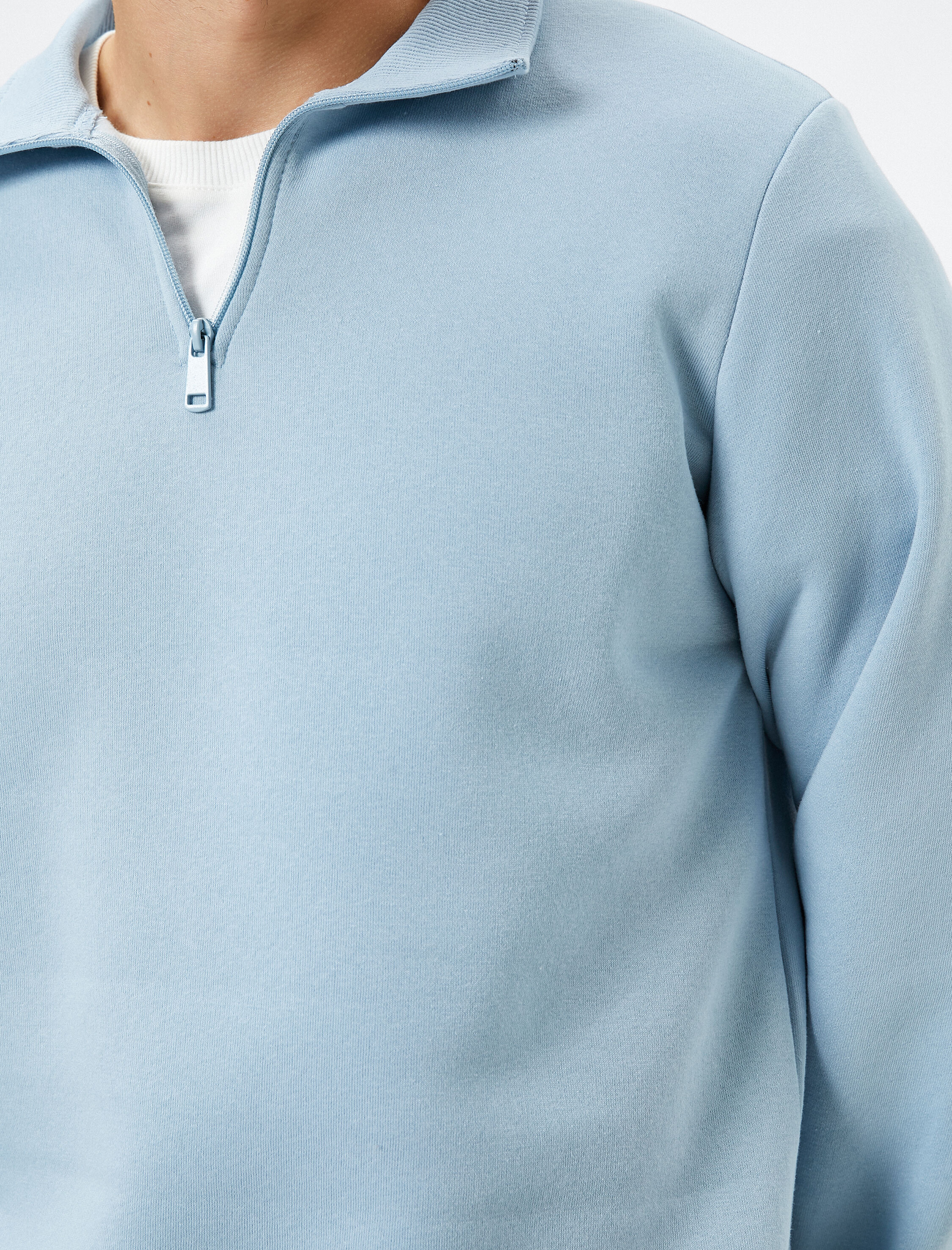   Yarım Fermuarlı Sweatshirt Dik Yaka Uzun Kollu Şardonlu