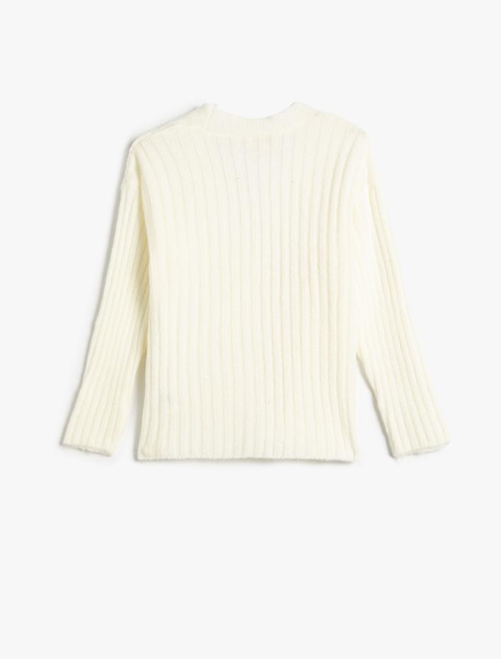 Kız Çocuk Hırka Triko Yumuşak Dokulu V Yaka Düğmeli Uzun Kollu