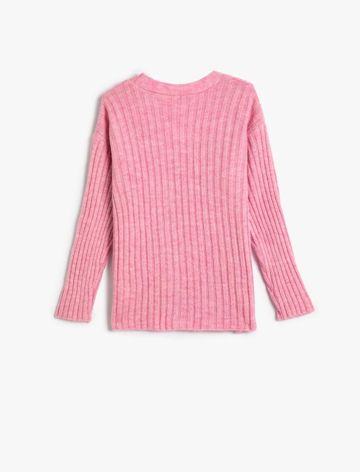 Kız Çocuk Hırka Triko Yumuşak Dokulu V Yaka Düğmeli Uzun Kollu