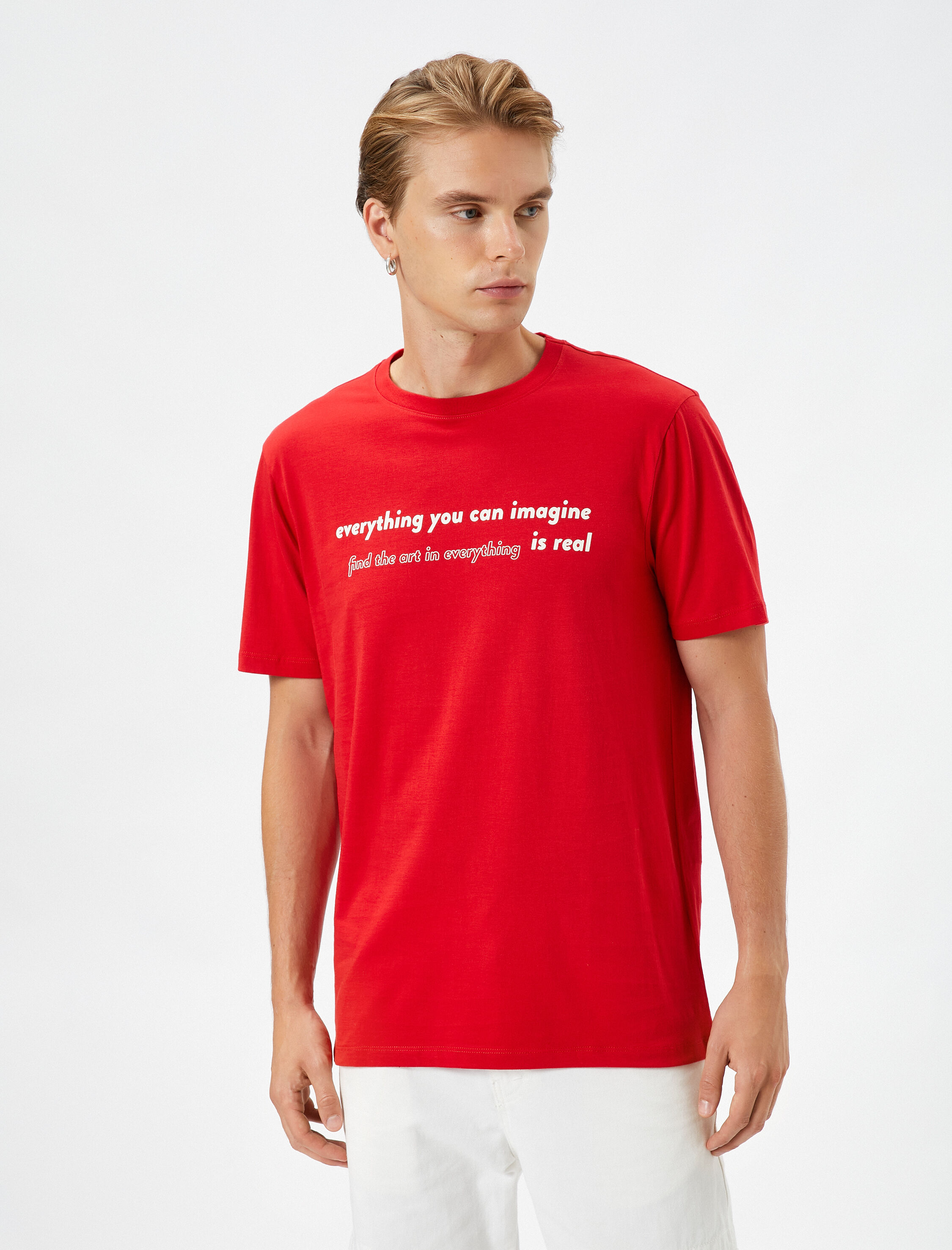   Slogan Baskılı Tişört Bisiklet Yaka Kısa Kollu Pamuklu