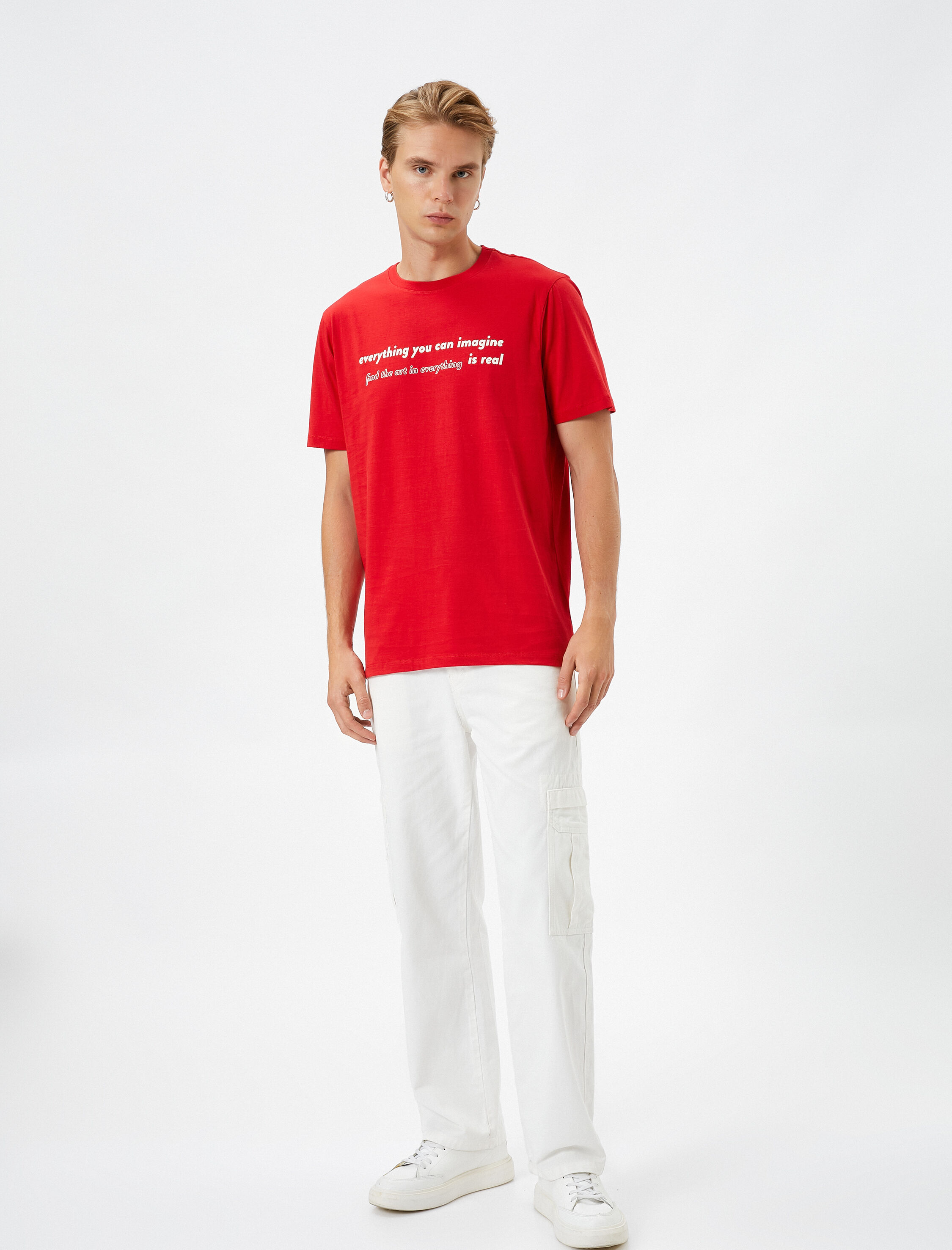   Slogan Baskılı Tişört Bisiklet Yaka Kısa Kollu Pamuklu