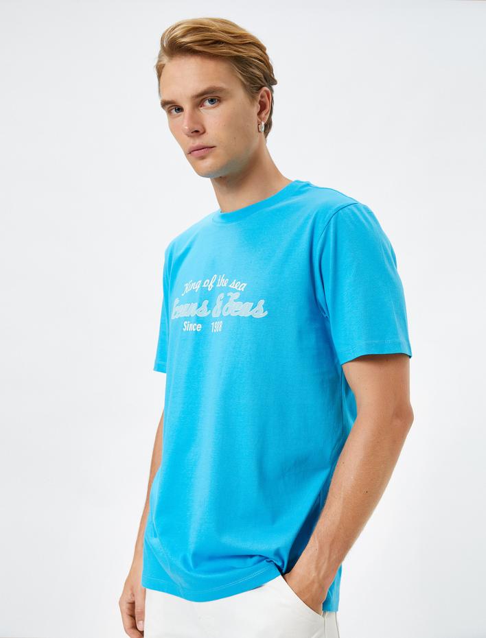  Kolej Tişört Baskılı Bisiklet Yaka Kısa Kollu Pamuklu