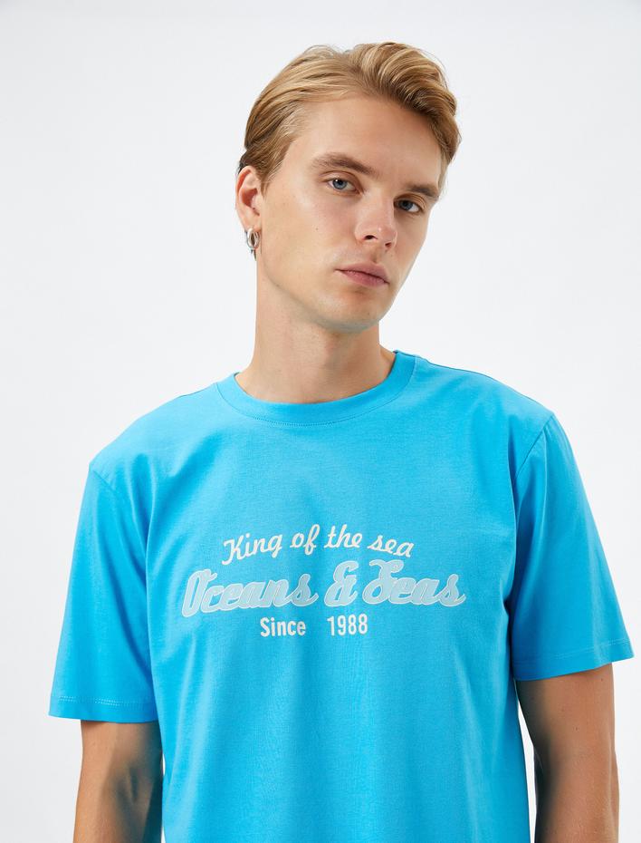  Kolej Tişört Baskılı Bisiklet Yaka Kısa Kollu Pamuklu