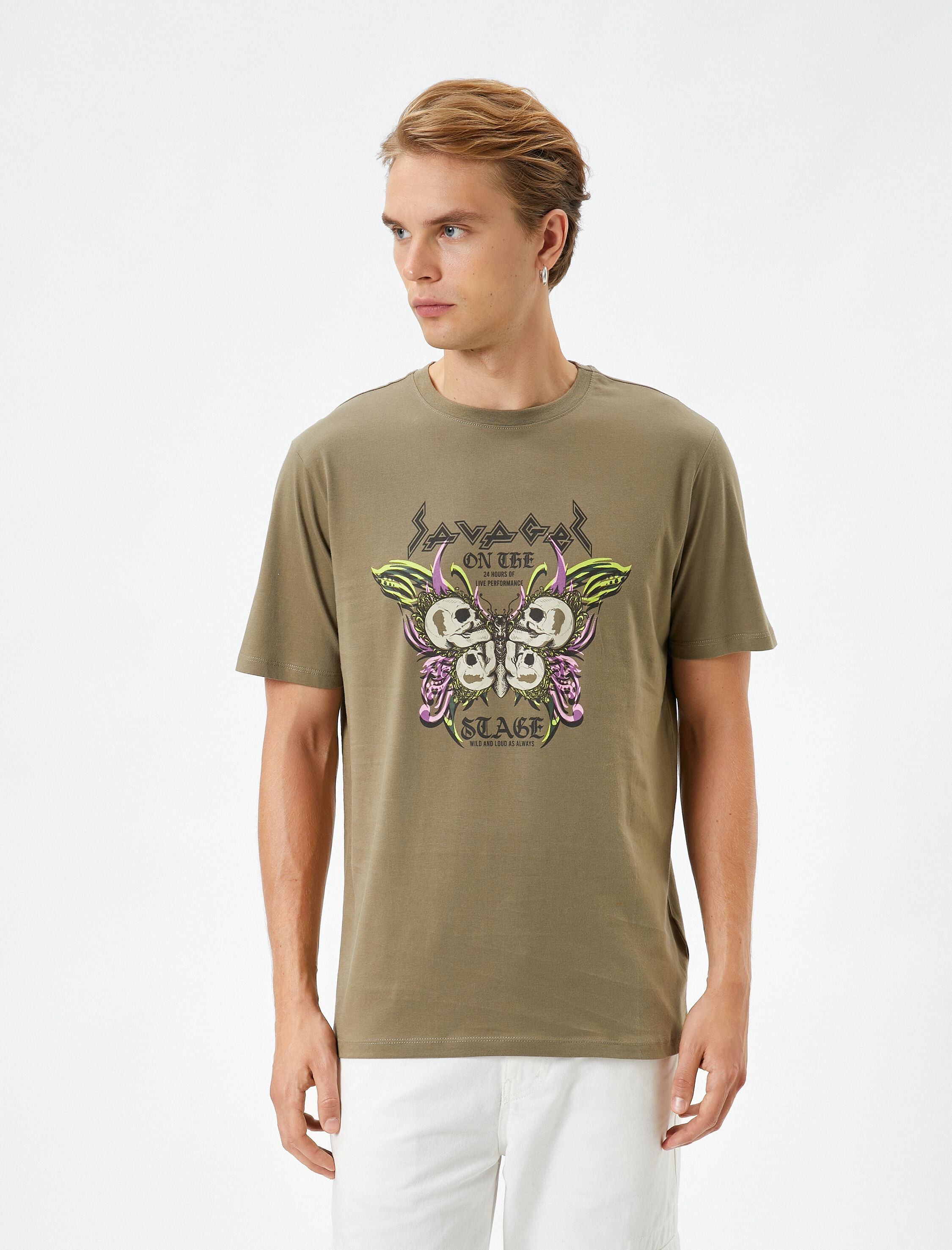   Slogan Baskılı Tişört Bisiklet Yaka Kısa Kollu Pamuklu