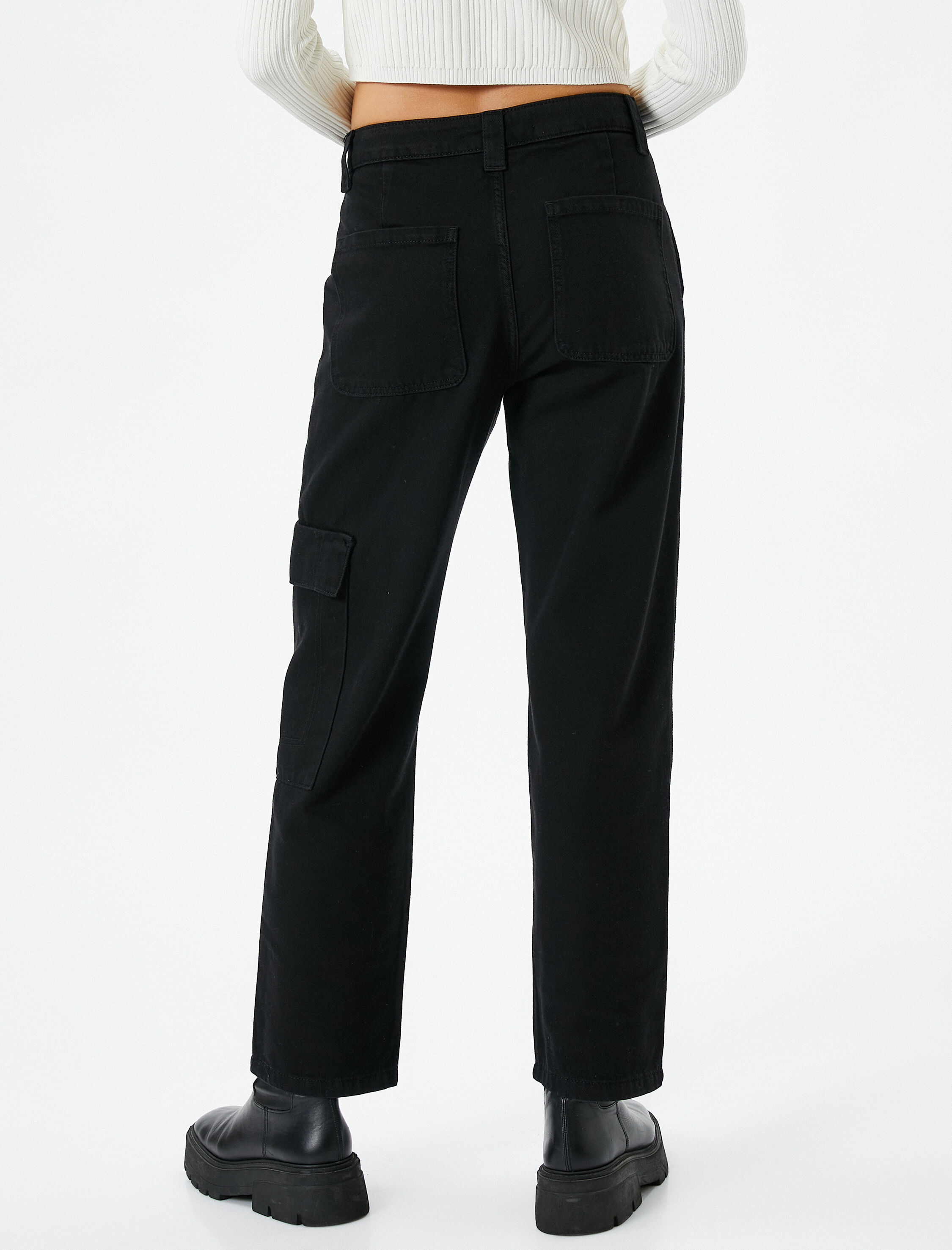 Kargo Pantolon Düz Paça Cep Detaylı Düğmeli Pamuklu