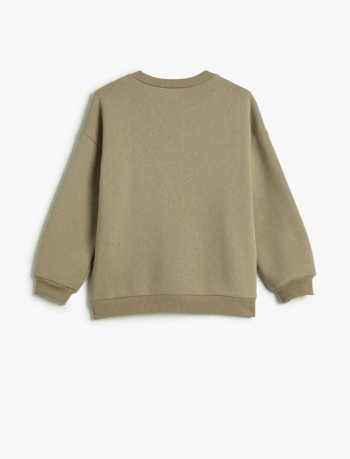 Kız Çocuk Sweatshirt Şardonlu Uzun Kollu Bisiklet Yaka Baskılı