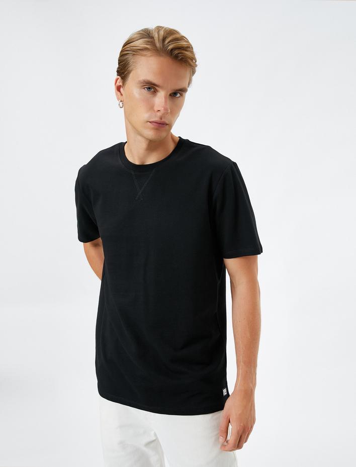  Basic Tişört Bisiklet Yaka Kısa Kollu Dikiş Detaylı Pamuklu