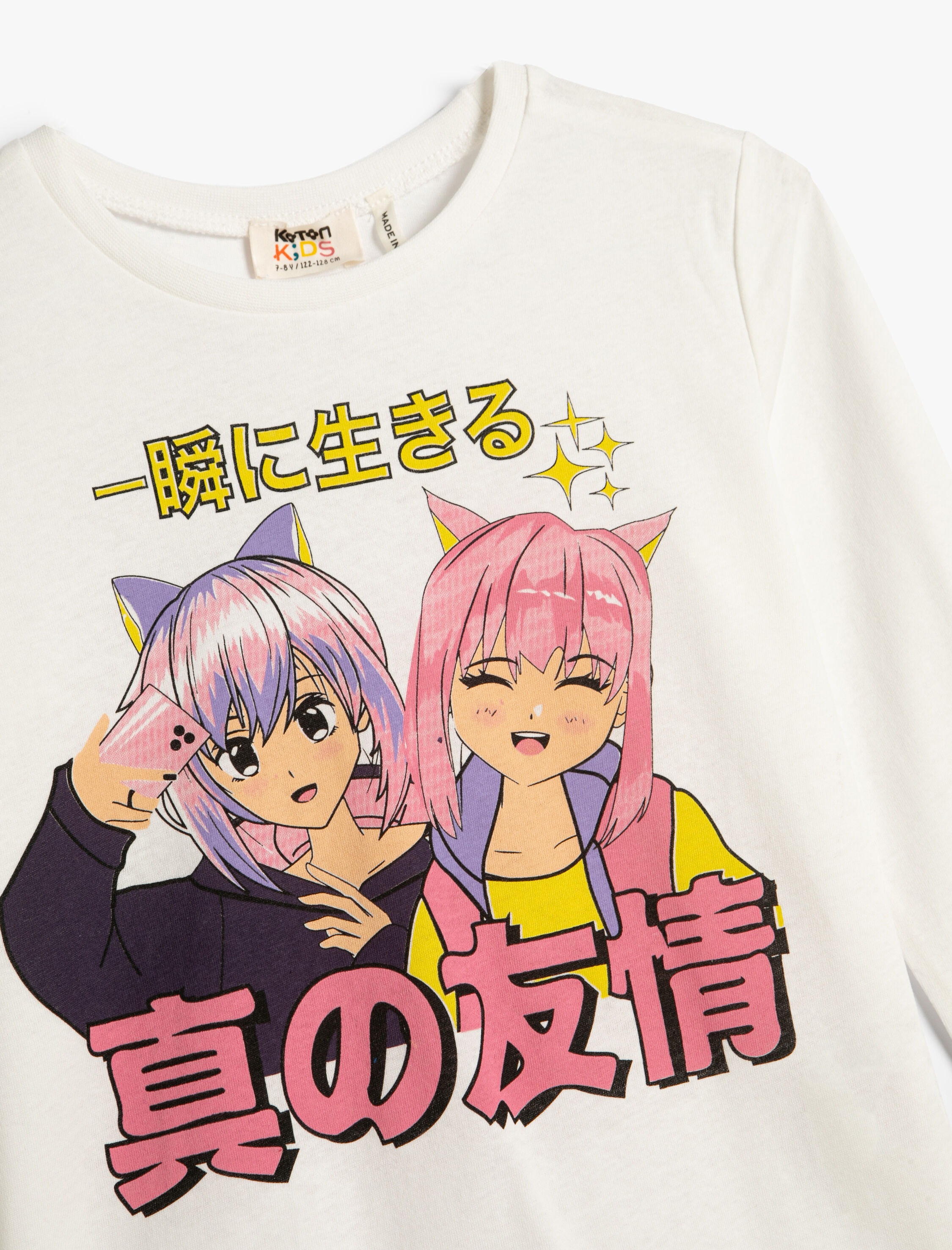  Kız Çocuk Anime Tişört Uzun Kollu Bisiklet Yaka Pamuklu