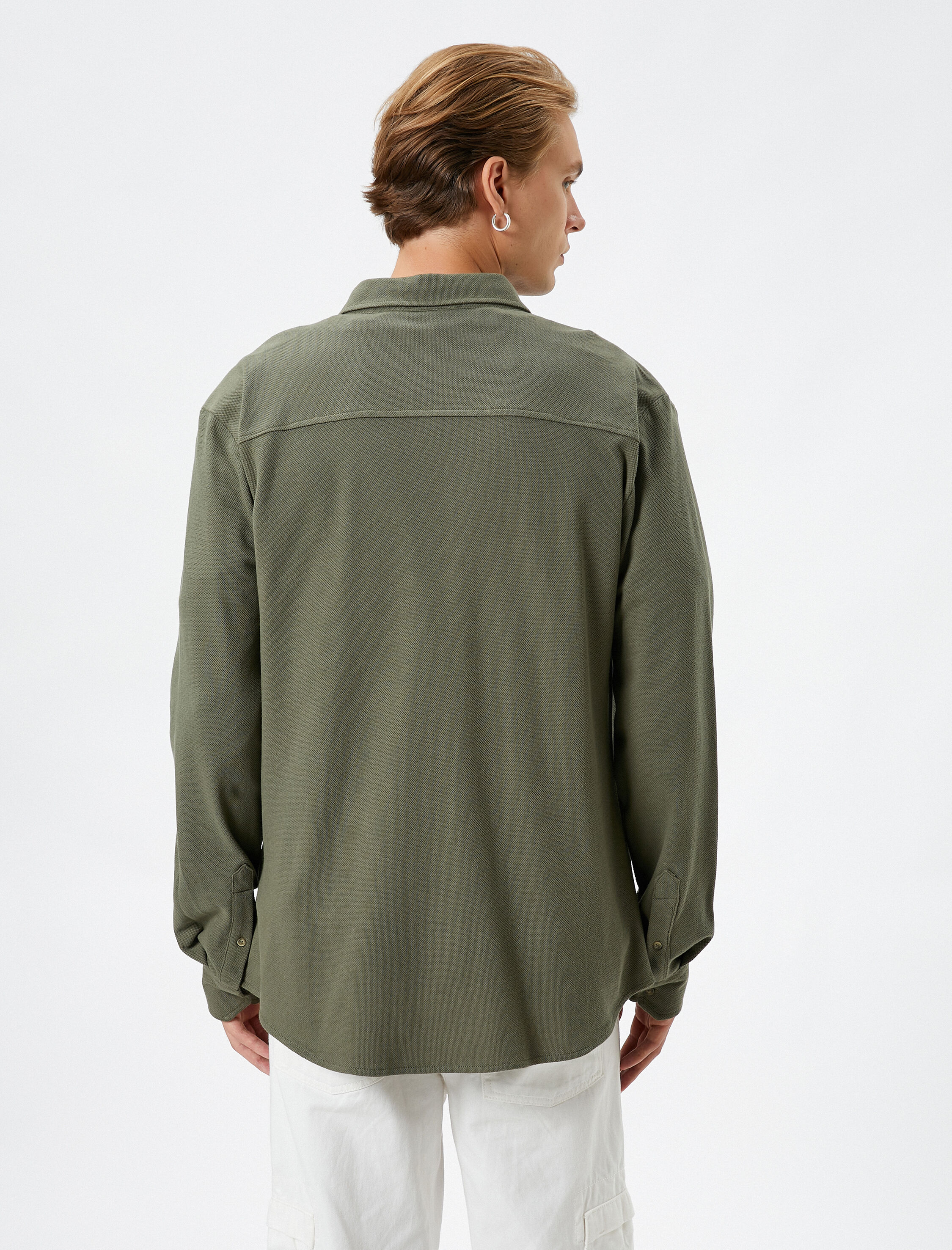   Uzun Kollu Gömlek Klasik Yaka Düğmeli Dokulu