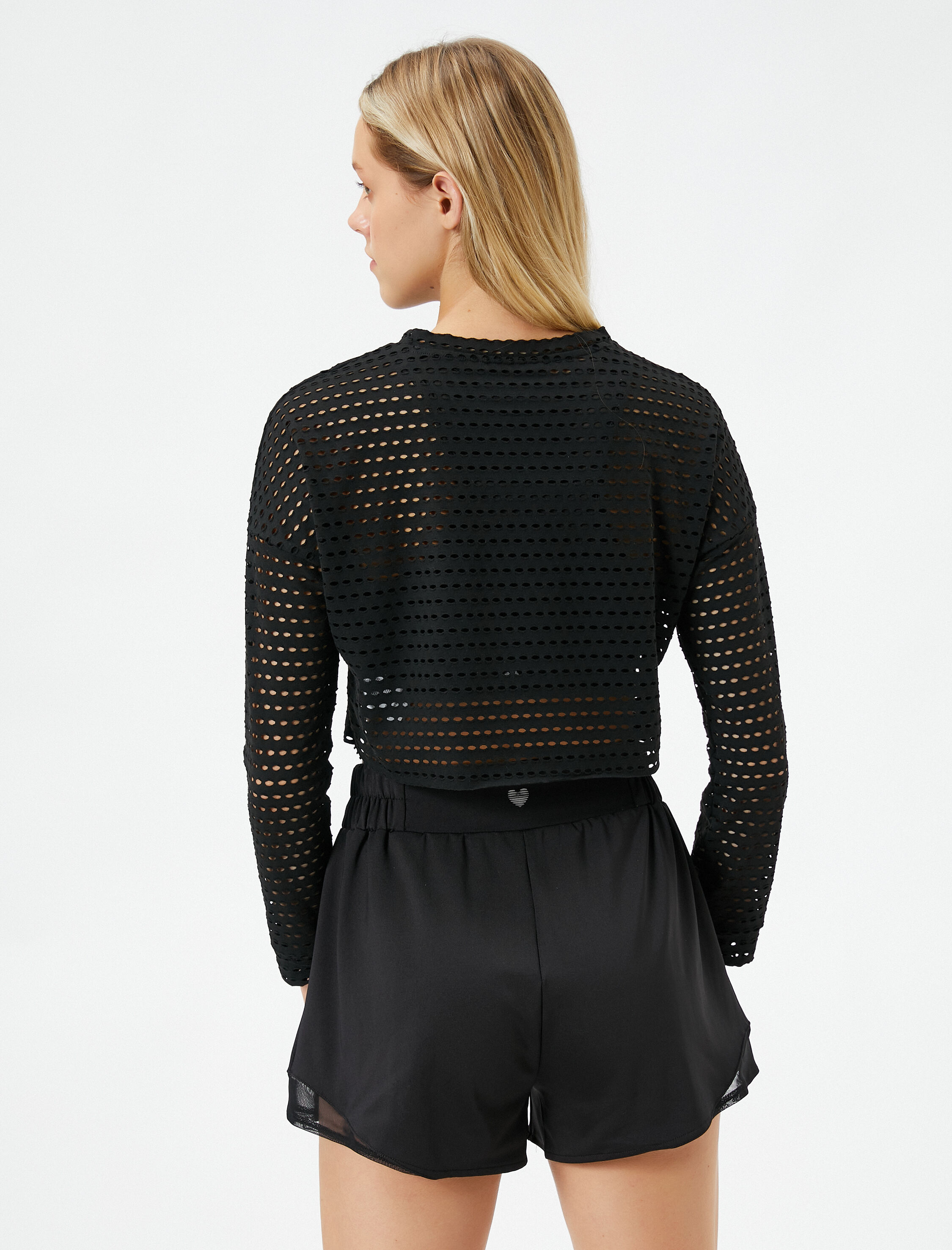   Crop Tişört Spor Uzun Kollu File Bisiklet Yaka