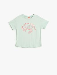 Tişört Kısa Kollu Bisiklet Yaka  Baskılı Pamuklu