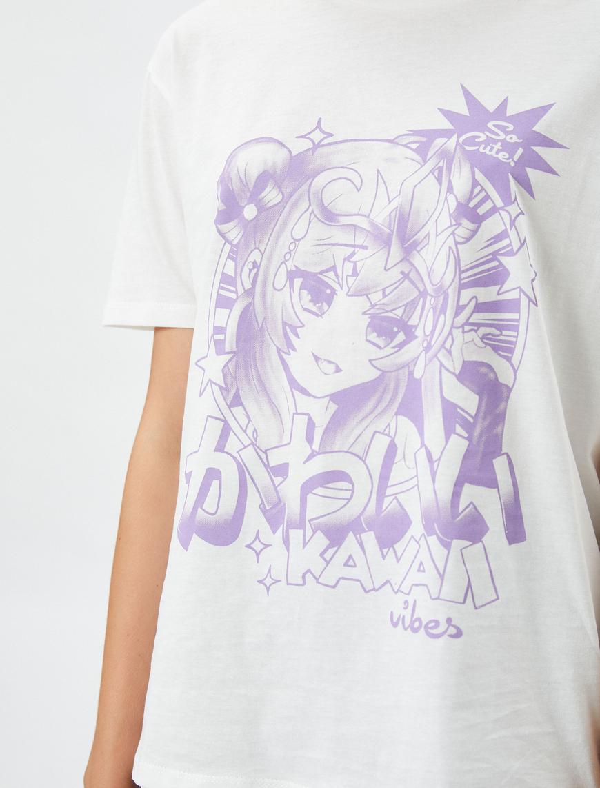   Anime Tişört Baskılı Bisiklet Yaka Relax Fit Kısa Kollu