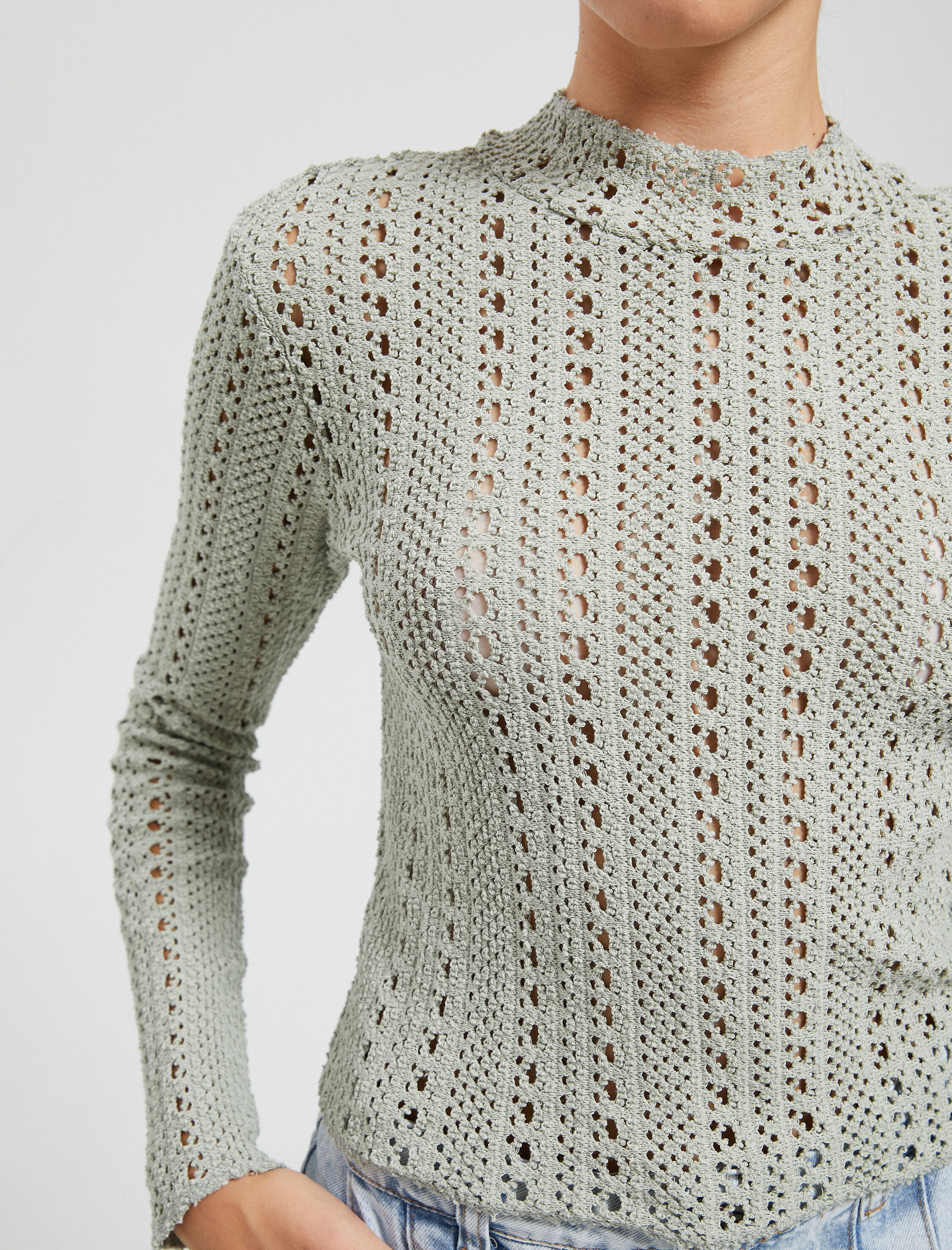   Uzun Kollu Ajurlu Tişört Dik Yaka Slim Fit