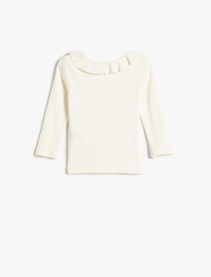 Kız Bebek Tişört Fırfır Detaylı Yuvarlak Yaka Uzun Kollu Kaşkorse Pamuklu